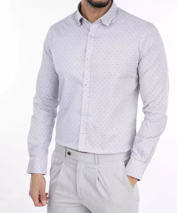 پیراهن مردانه کافه شرت Cafe Shirt کد 1013|رنگ طوسی قرمز-بانی مد